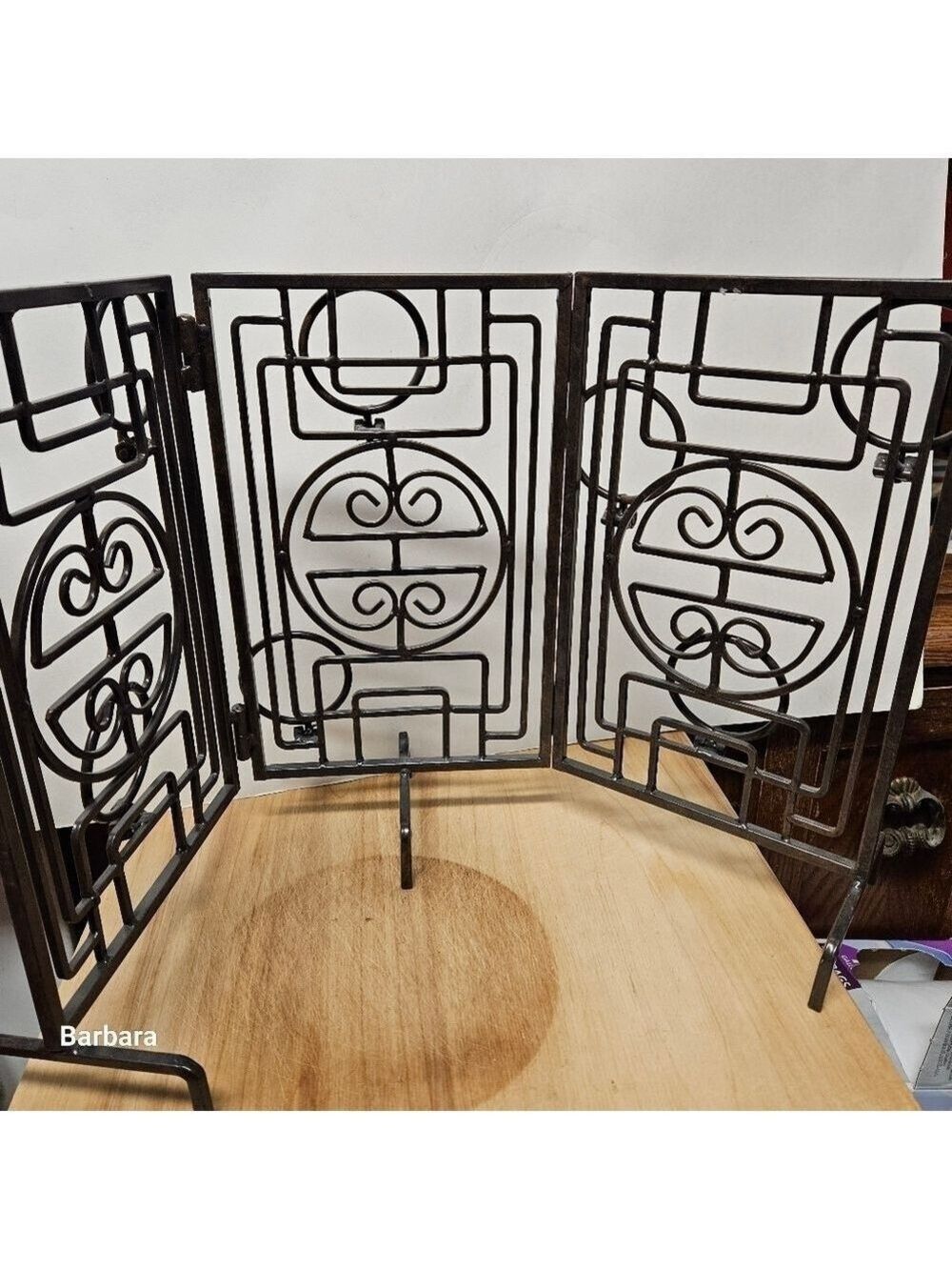 Vintage 3-Panel Tabletop Folding Cast Iron Candle Holder Screen Holds 8 Votives